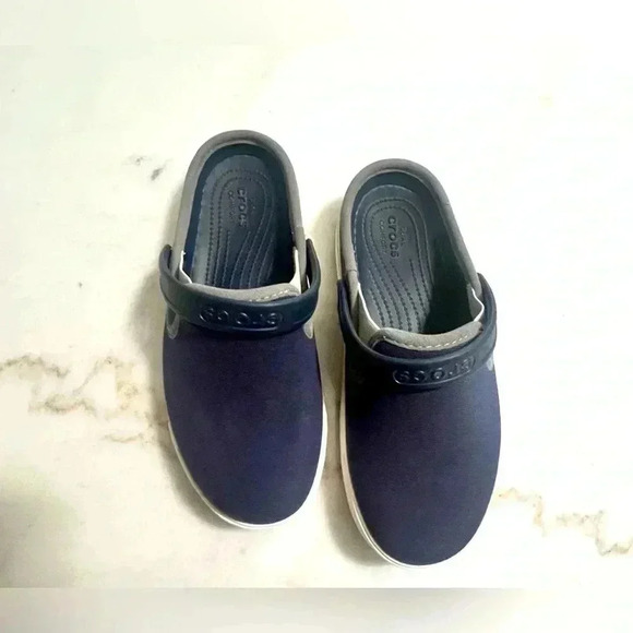 Crocs CitiLane Navy Canvas Clogs Dual Comfort Mens 5 Womens 7 - Picture 3 of 8